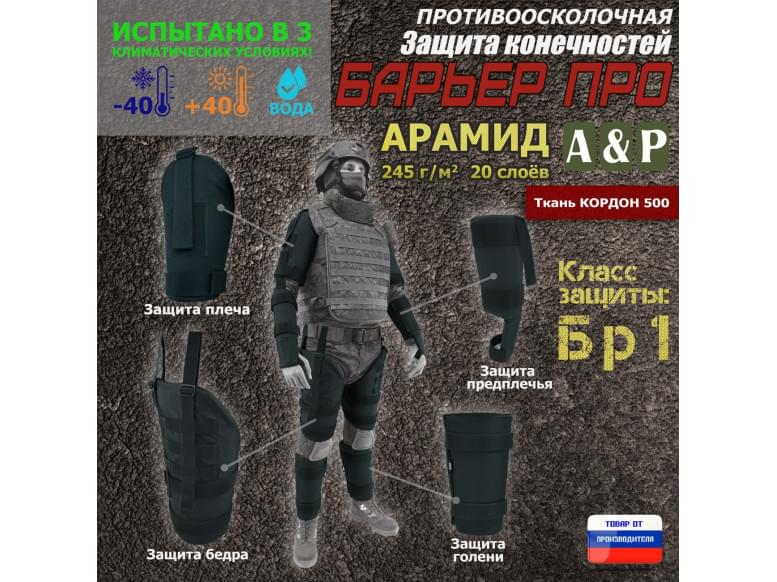 Комплект противоосколочной защиты "Барьер ПРО". Арамид (кевлар). Класс защиты Бр 1. 